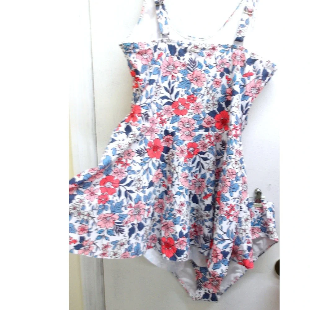 PatPat Floral Tankini Set Pink Blue White High Waist Two Piece Swimsuit L/#26527